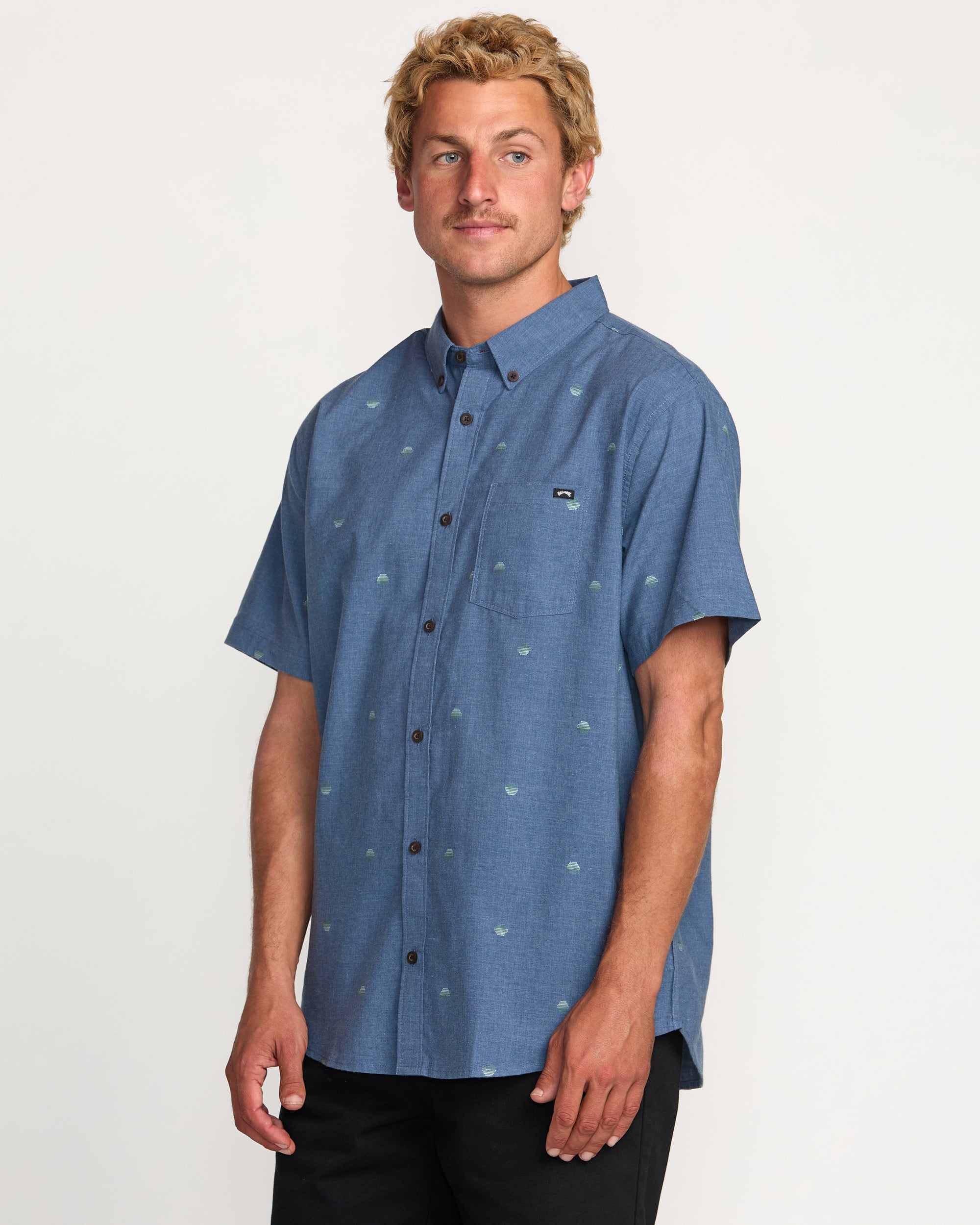 All Day Jacquard Short Sleeve Shirt - Deep Blue - Image 6