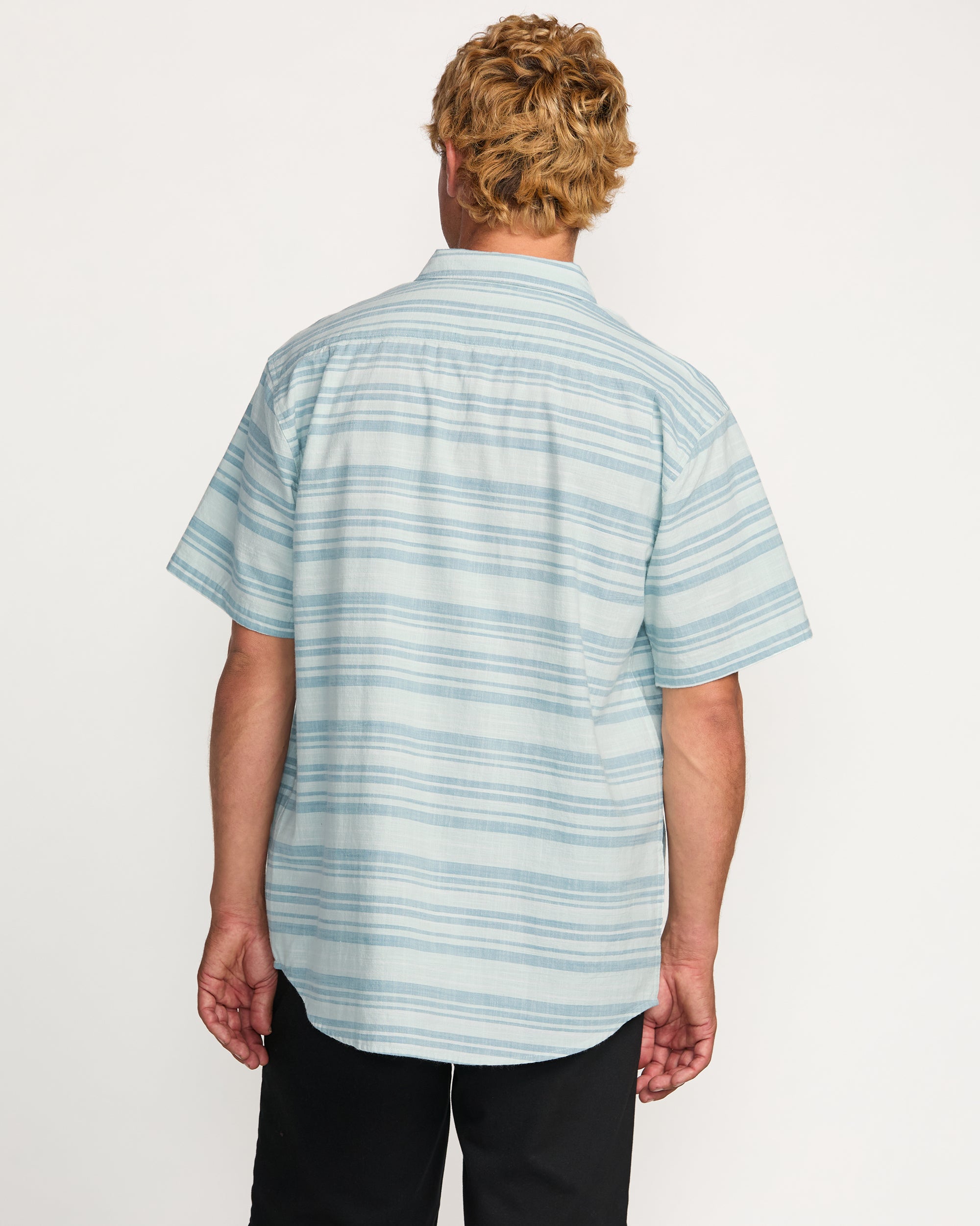All Day Stripe Short Sleeve Shirt - Ash Blue - Image 2
