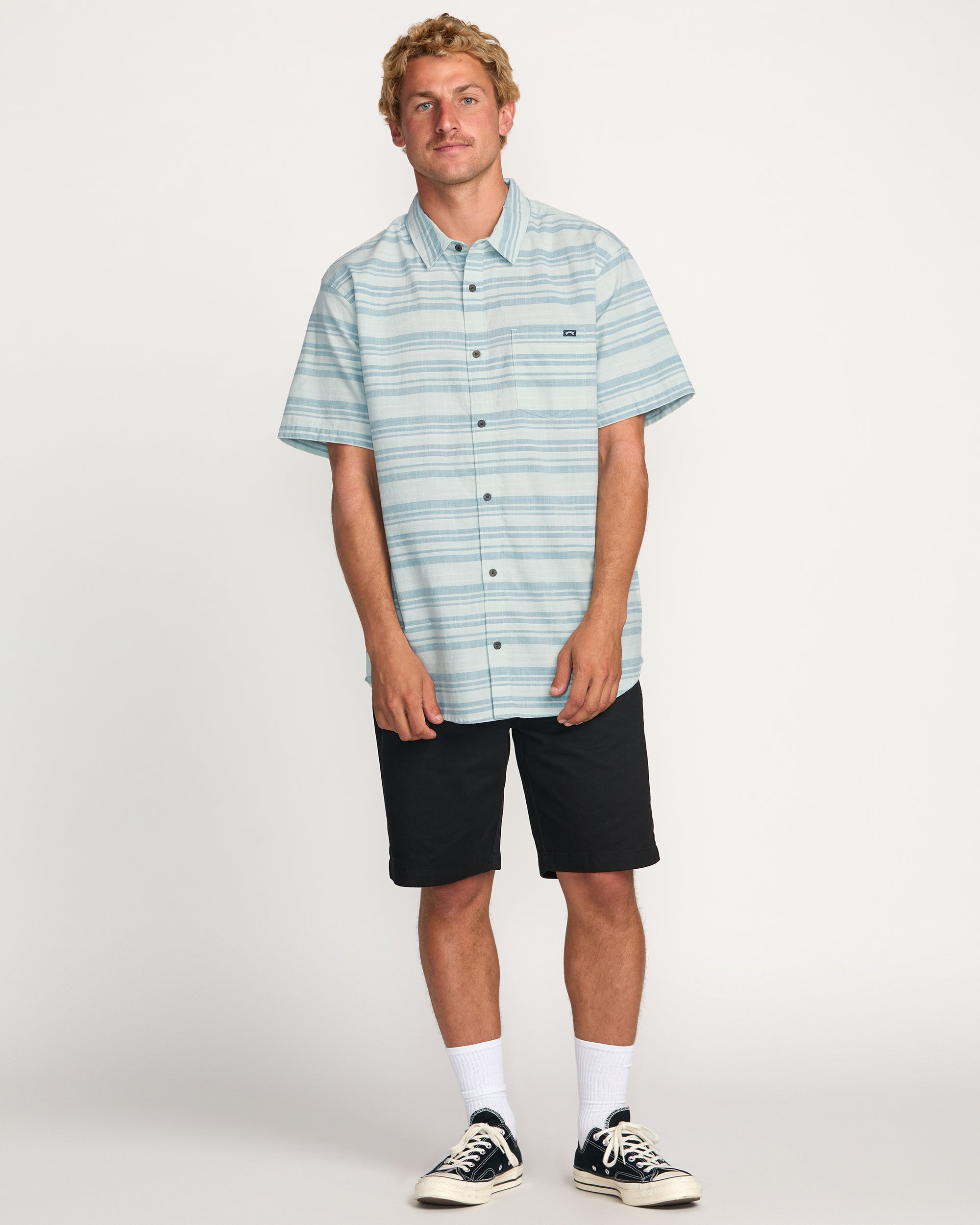 All Day Stripe Short Sleeve Shirt - Ash Blue - Image 5