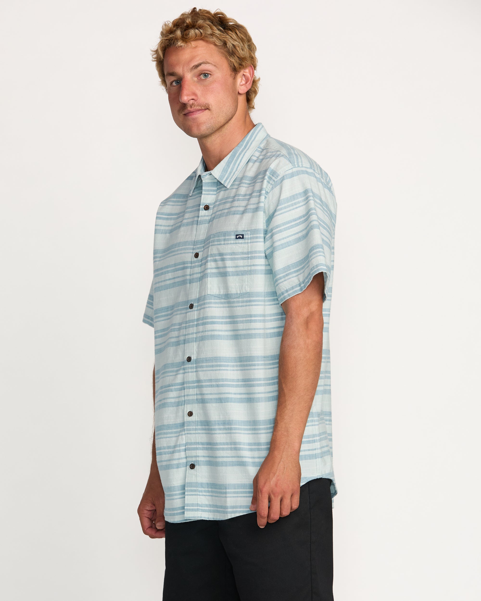All Day Stripe Short Sleeve Shirt - Ash Blue - Image 6