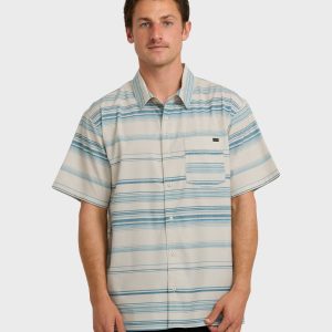 All Day Stripe Short Sleeve Shirt - Dusty Blue