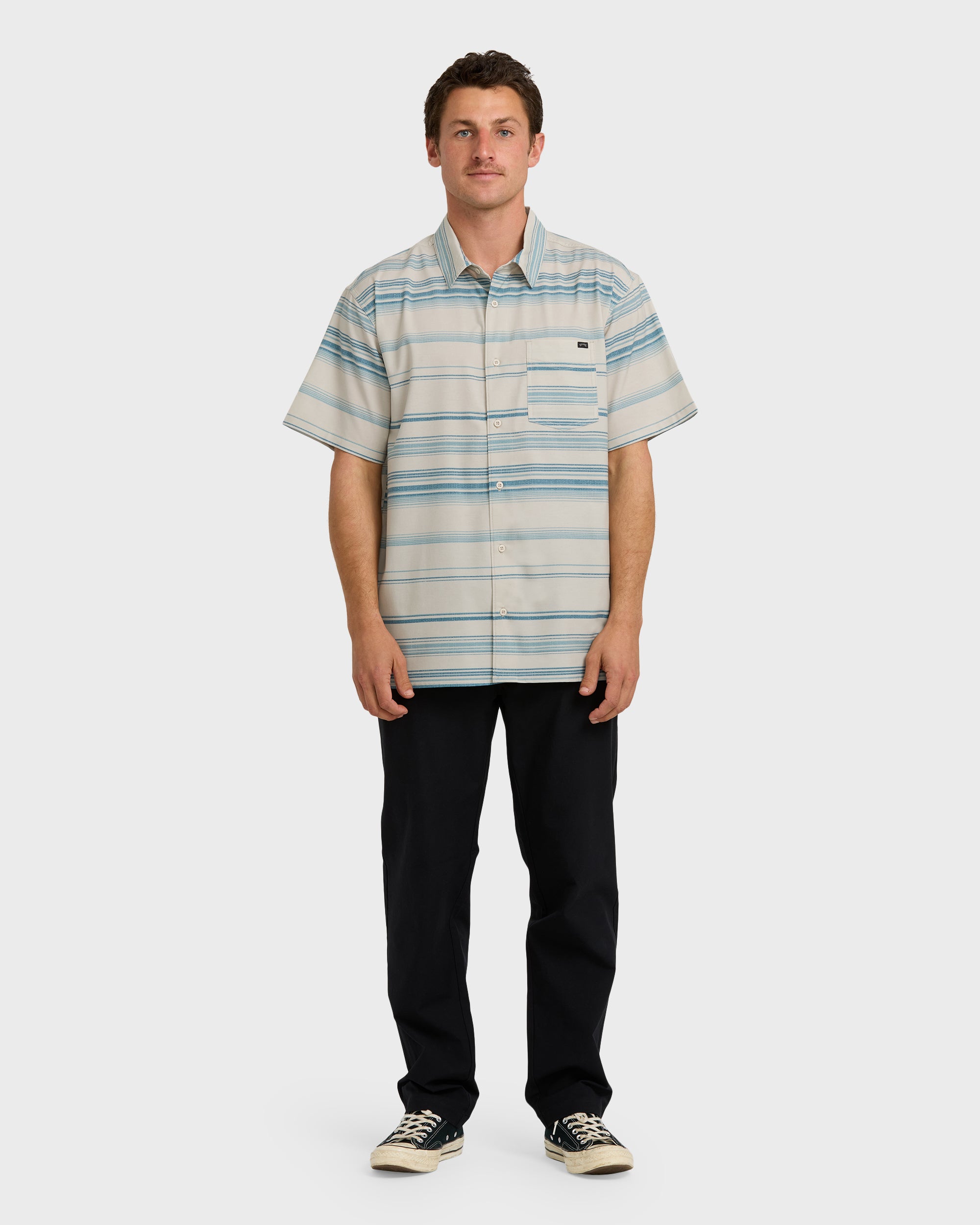 All Day Stripe Short Sleeve Shirt - Dusty Blue - Image 3