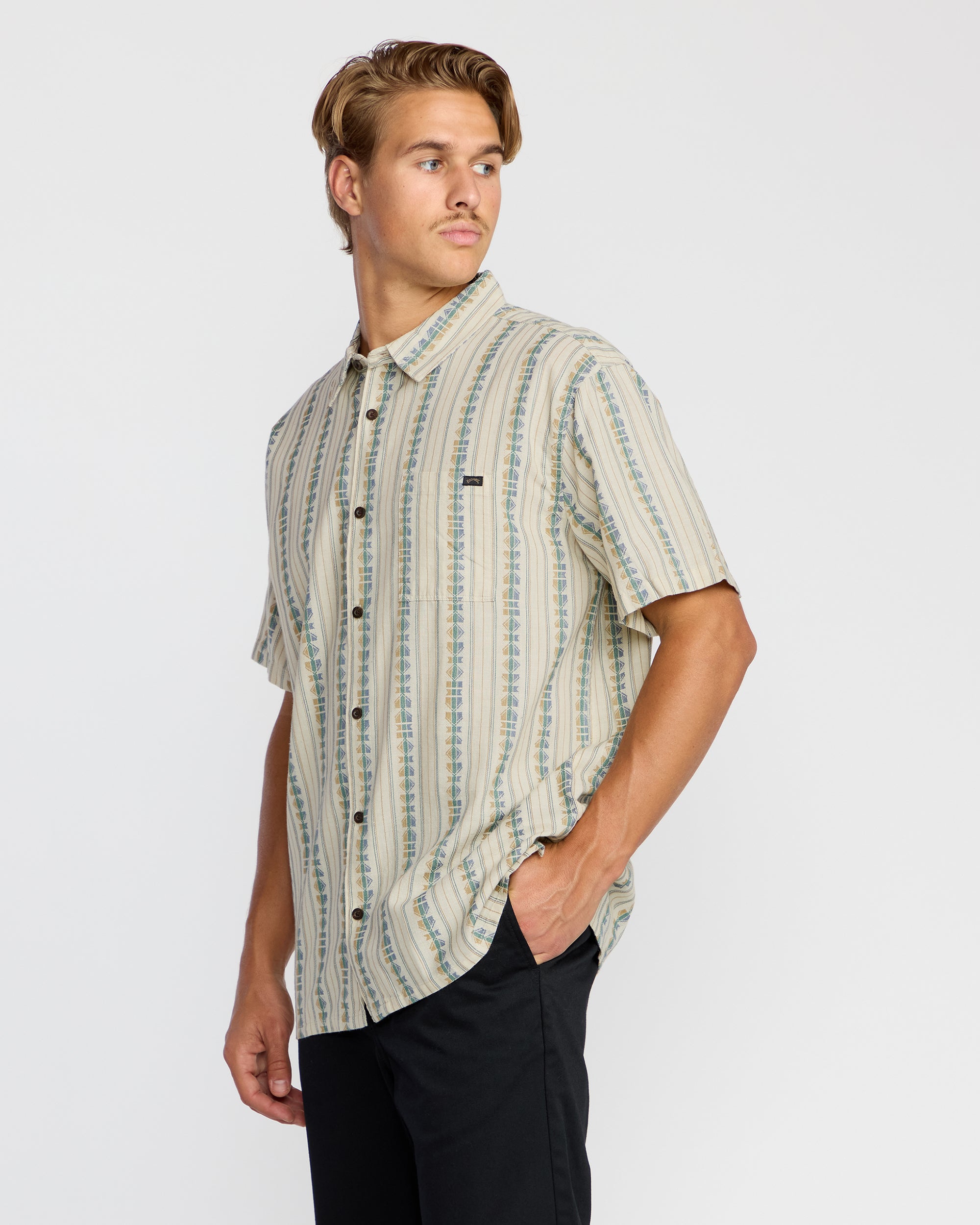 Sundays Jacquard Short Sleeve Shirt - Cream - Image 4
