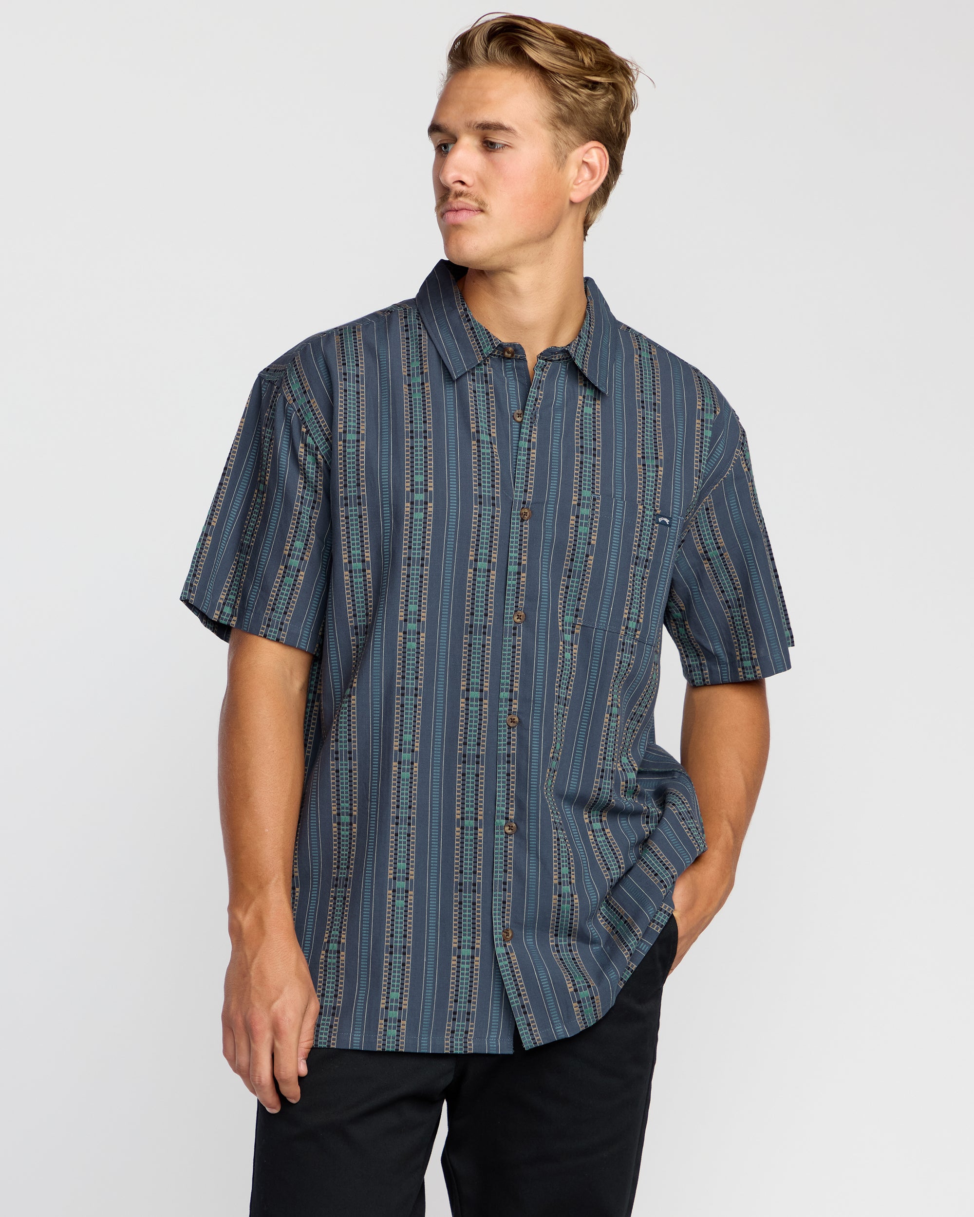 Sundays Jacquard Short Sleeve Shirt - Dark Navy - Image 2