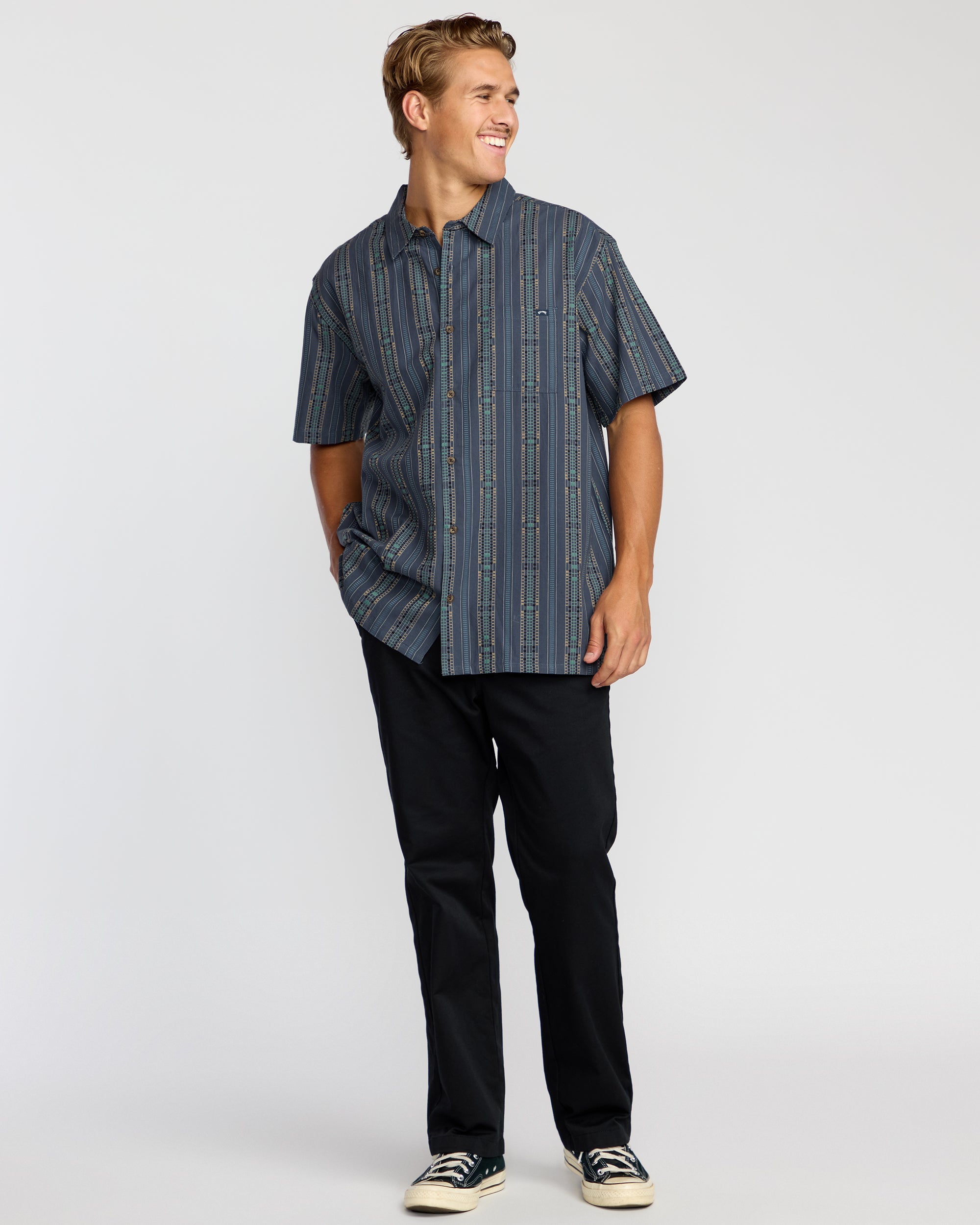 Sundays Jacquard Short Sleeve Shirt - Dark Navy - Image 8