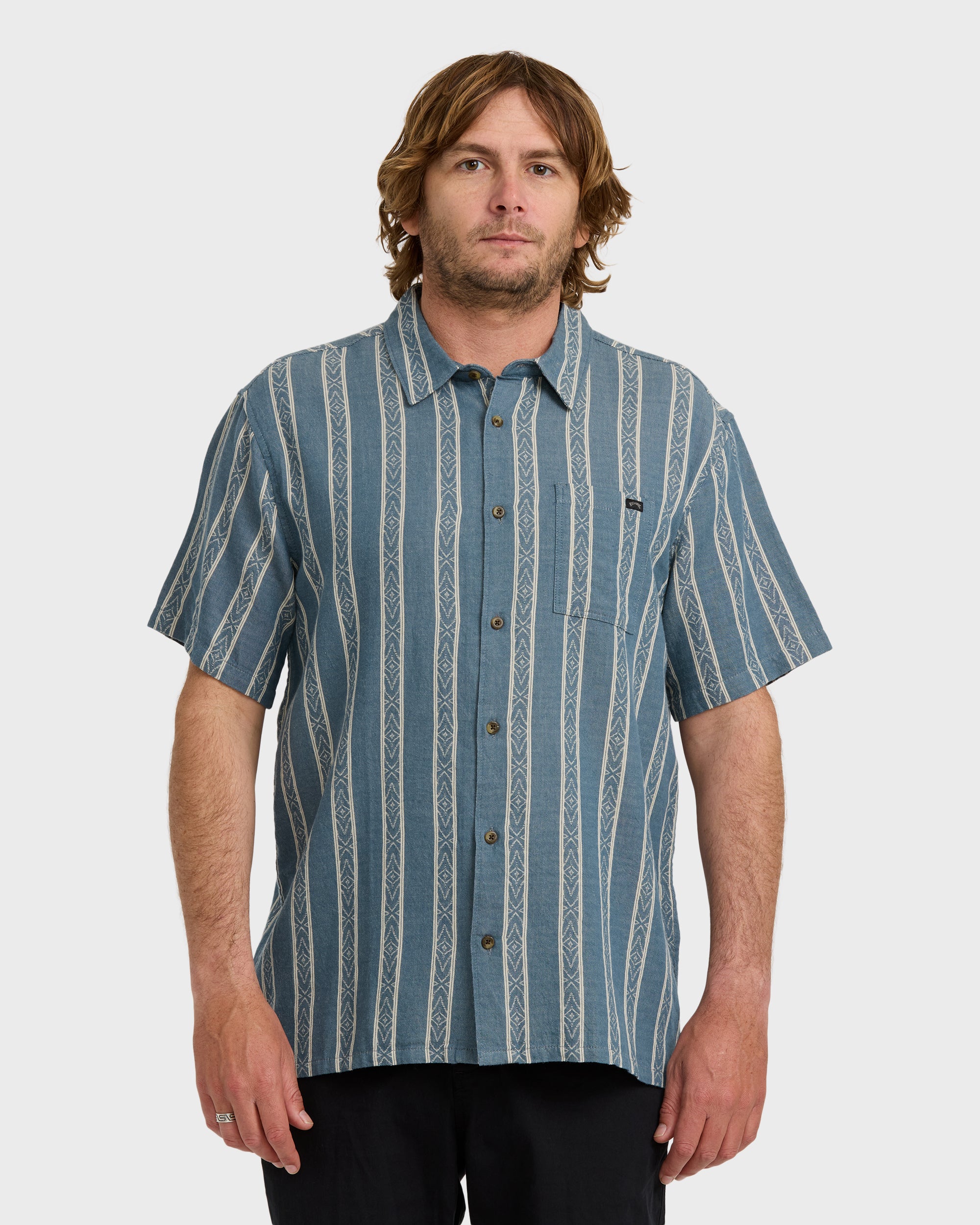 Sundays Jacquard Short Sleeve Shirt - Real Teal - Image 2