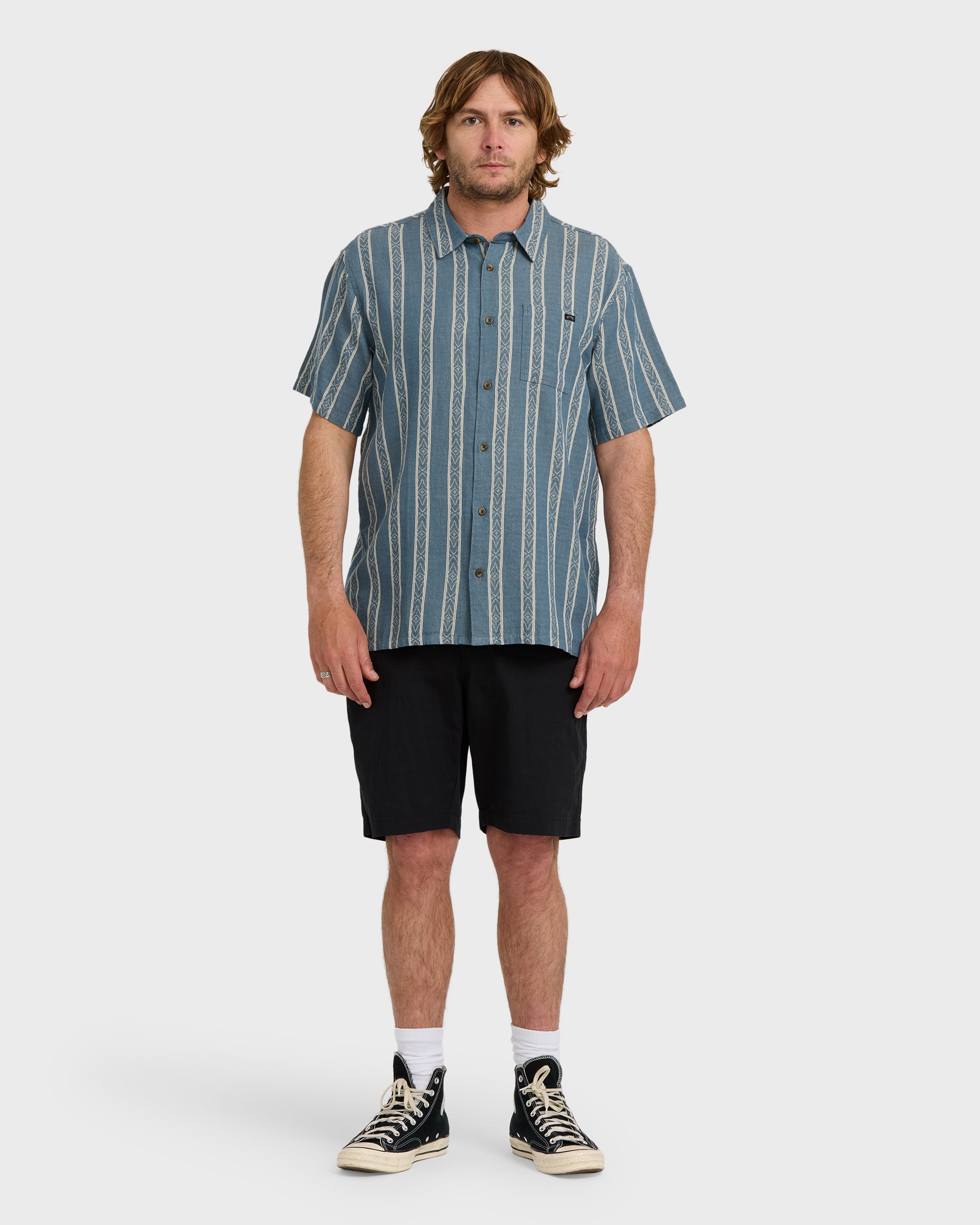 Sundays Jacquard Short Sleeve Shirt - Real Teal - Image 5