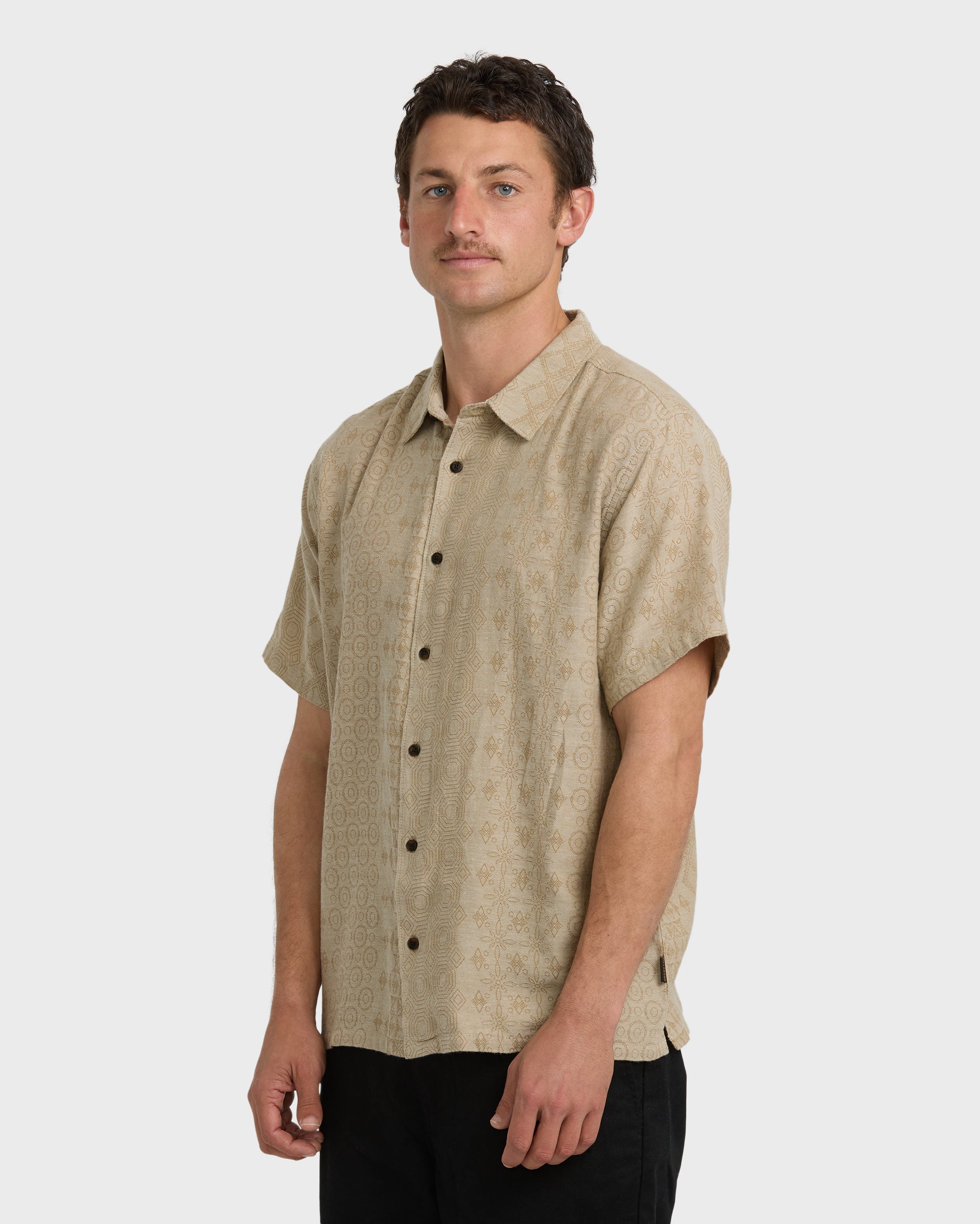 Needle Garage Jacquard Short Sleeve Shirt - Bone - Image 3