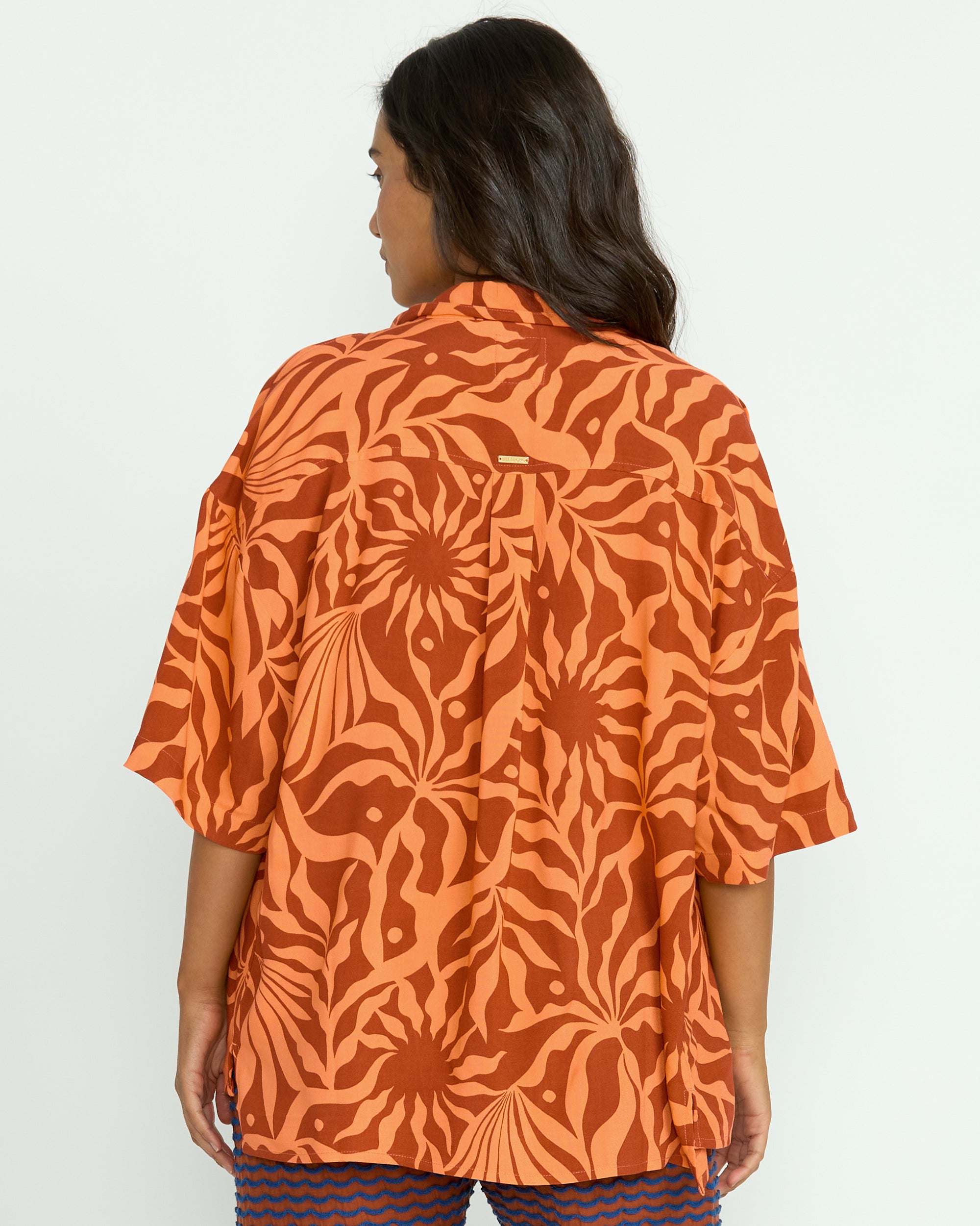 Beach Side Printed Short Sleeve Shirt - Orange Squeeze - Image 7