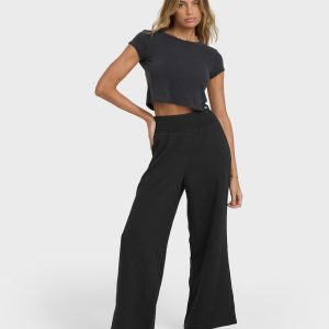 New Waves Gauze Elastic Waist Pants - Black Sands