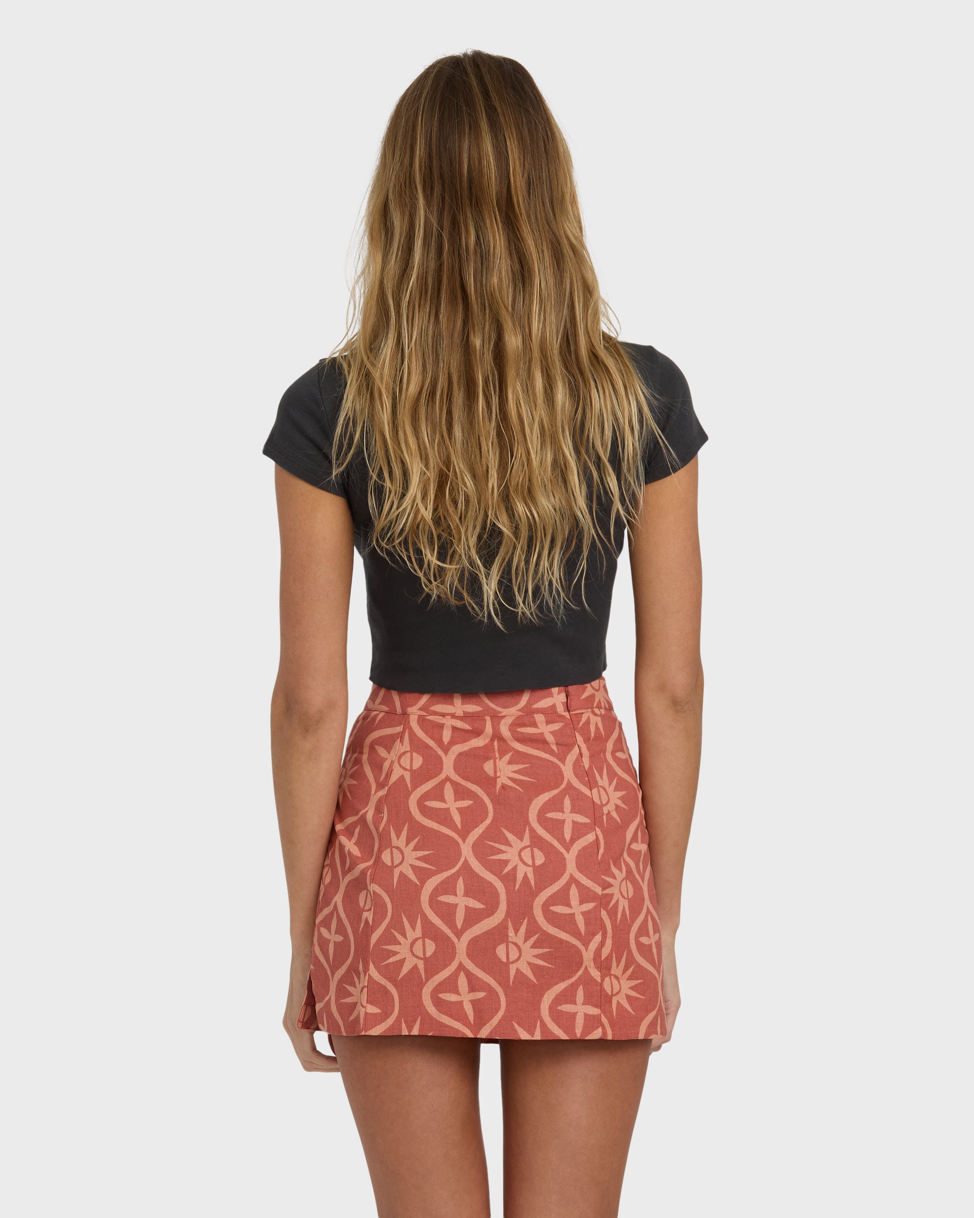 Wave Washed Printed Skirt - Dark Coral - Image 6