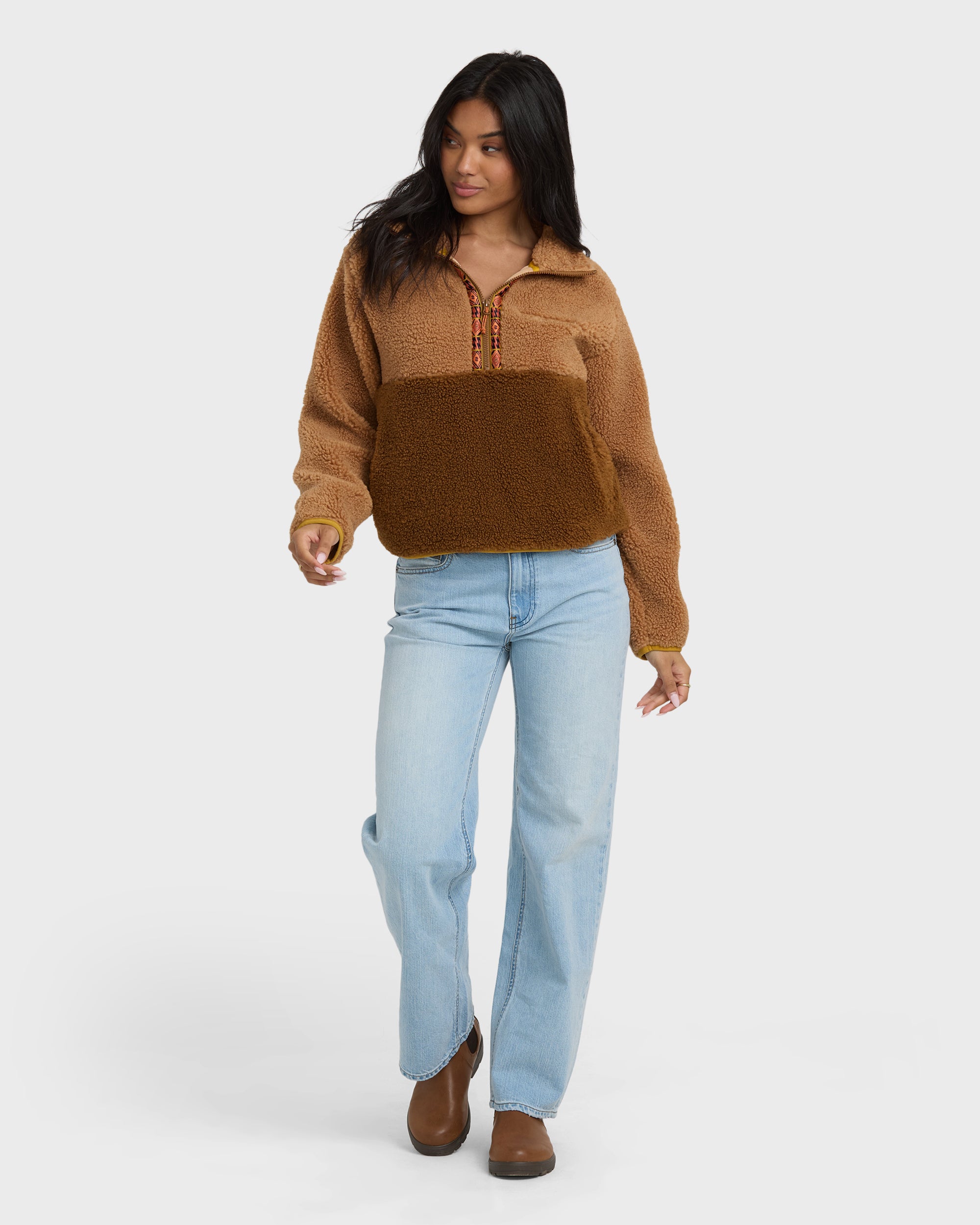 Horizon Mock Neck Half Zip Sweatshirt - Truffle - Image 3