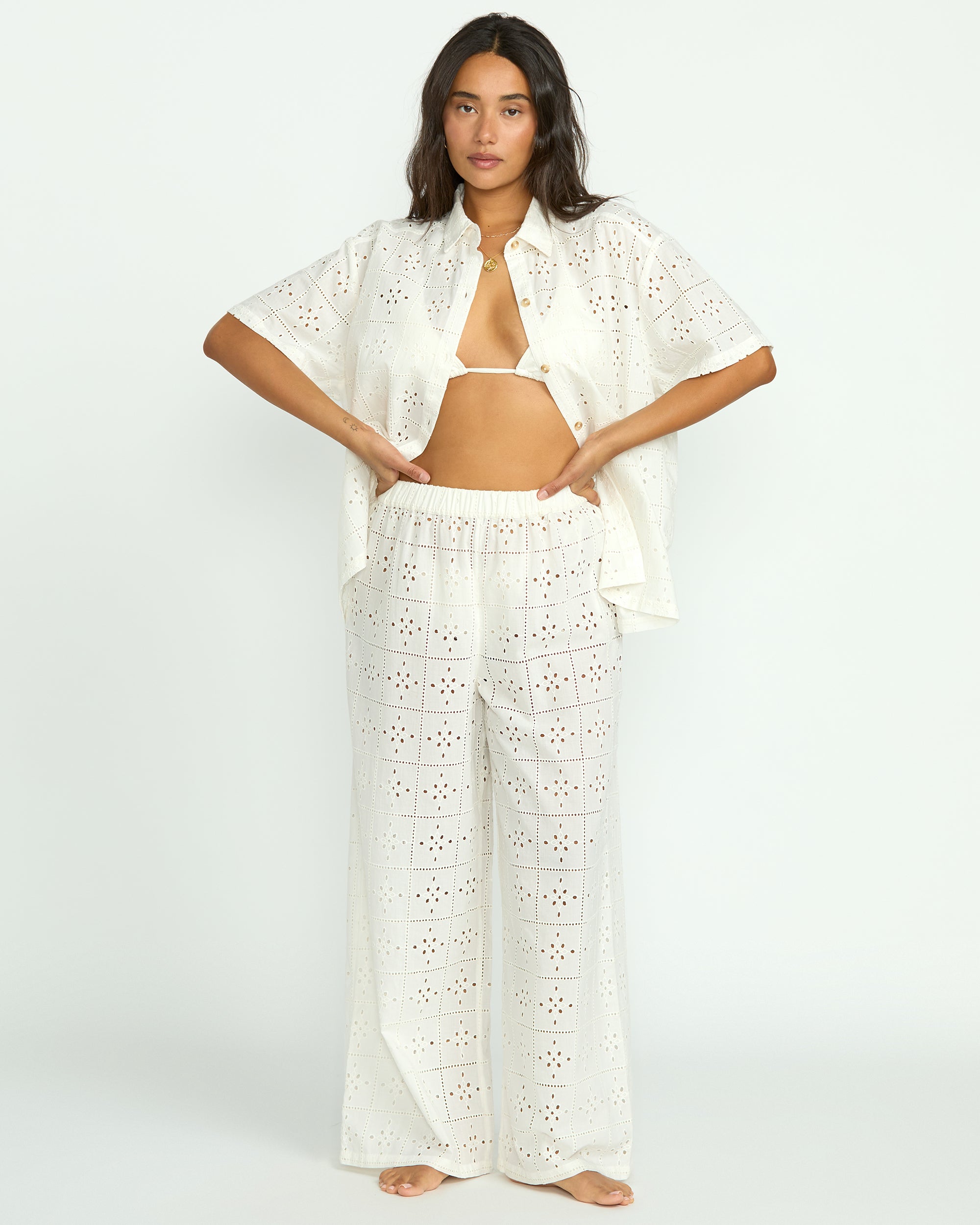 Eyelet Crush Beach Coverup Pants - Salt Crystal - Image 2