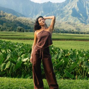 Double Take Elastic Waist Pants - Teak