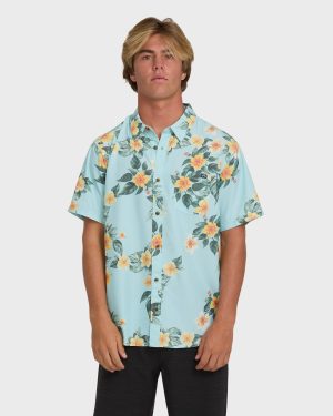 Sundays Lounge Short Sleeve Shirt - Dusty Blue
