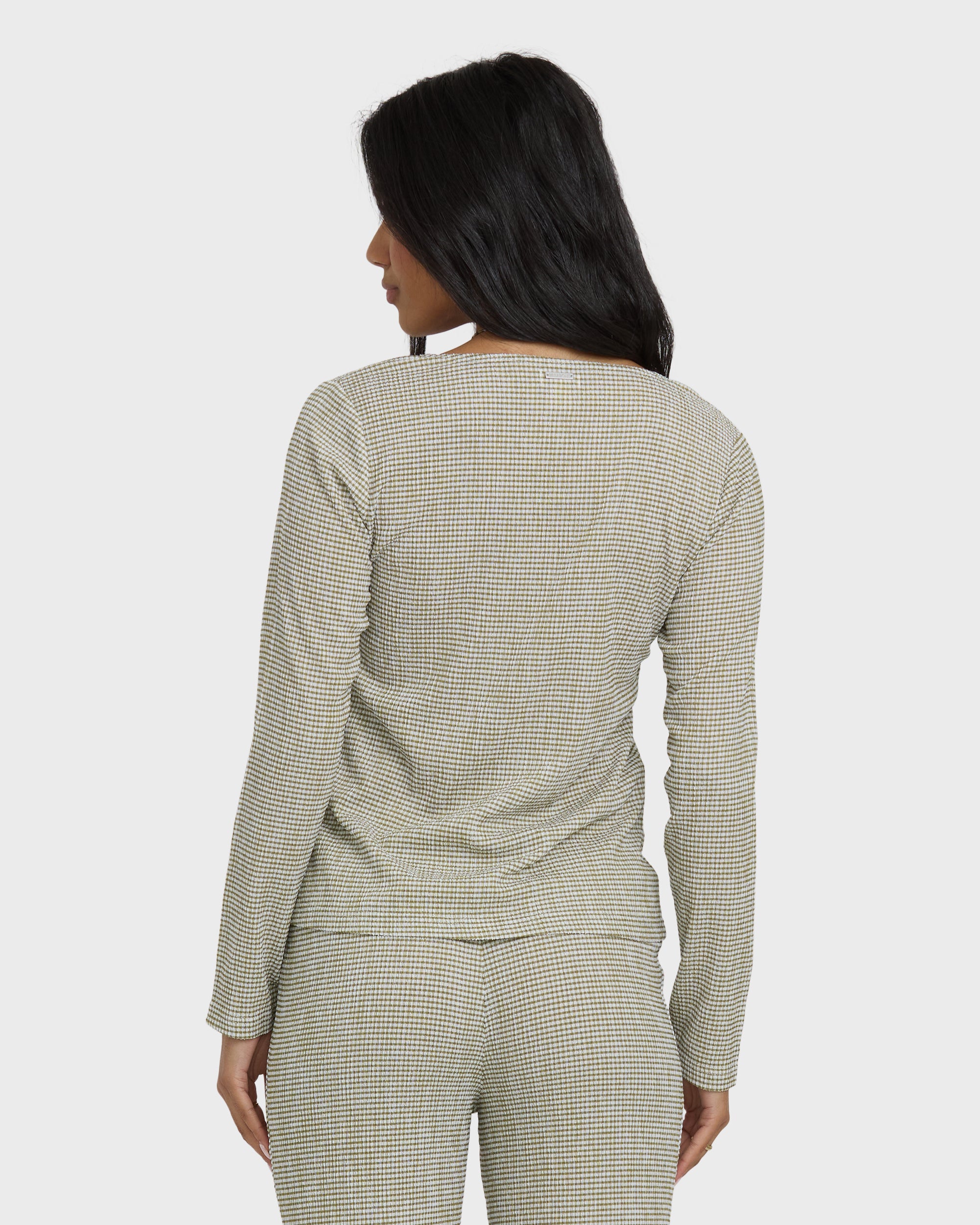 Hot Check Long Sleeve Knit Top - Martini Olive - Image 7