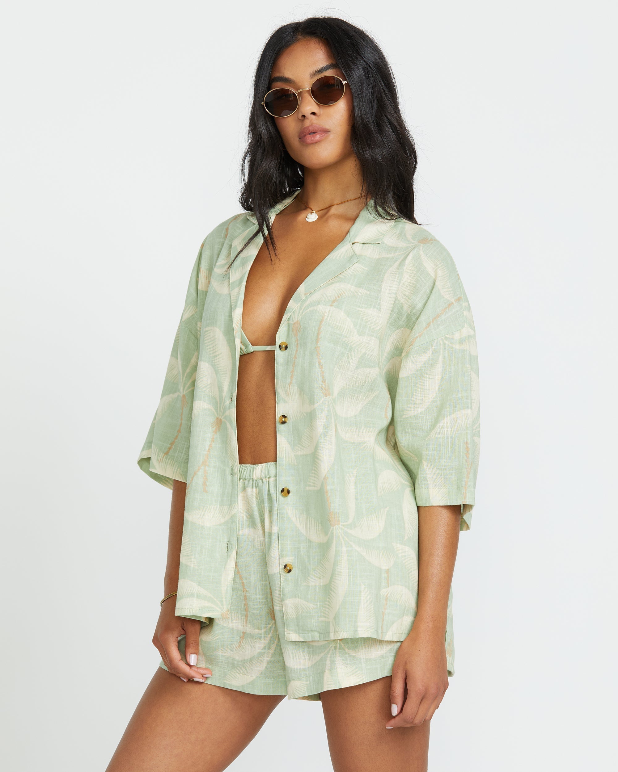 Beach Side Printed Short Sleeve Shirt - Pistachio - Image 4