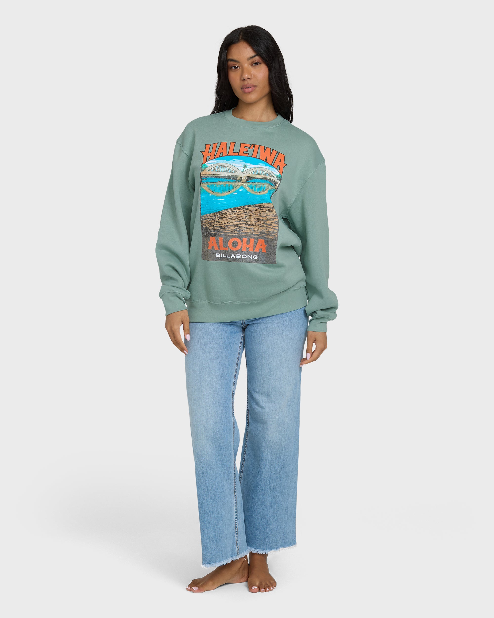 Haleiwa Scenic Poster Crewneck Sweatshirt - Sea Glass - Image 3